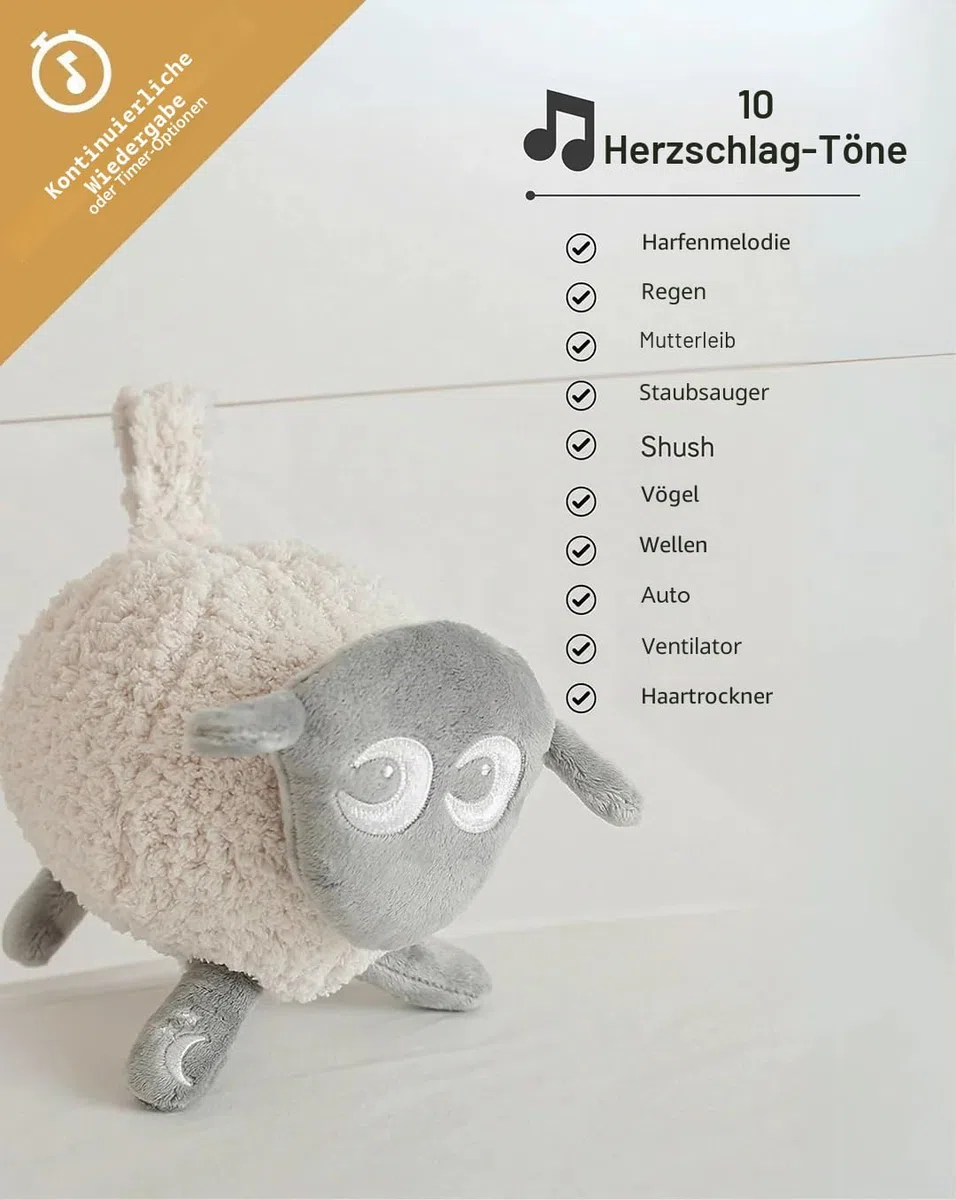 Sweet Dreamers, Ewan Deluxe mit Shush, Grau | Schlafhilfe für Babys und Kleinkinder | Schreiaktivierter Sensor & Nachtlicht | 5 beruhigende Klänge | Auto-Off-Timer | Maschinenwaschbar und tragbar