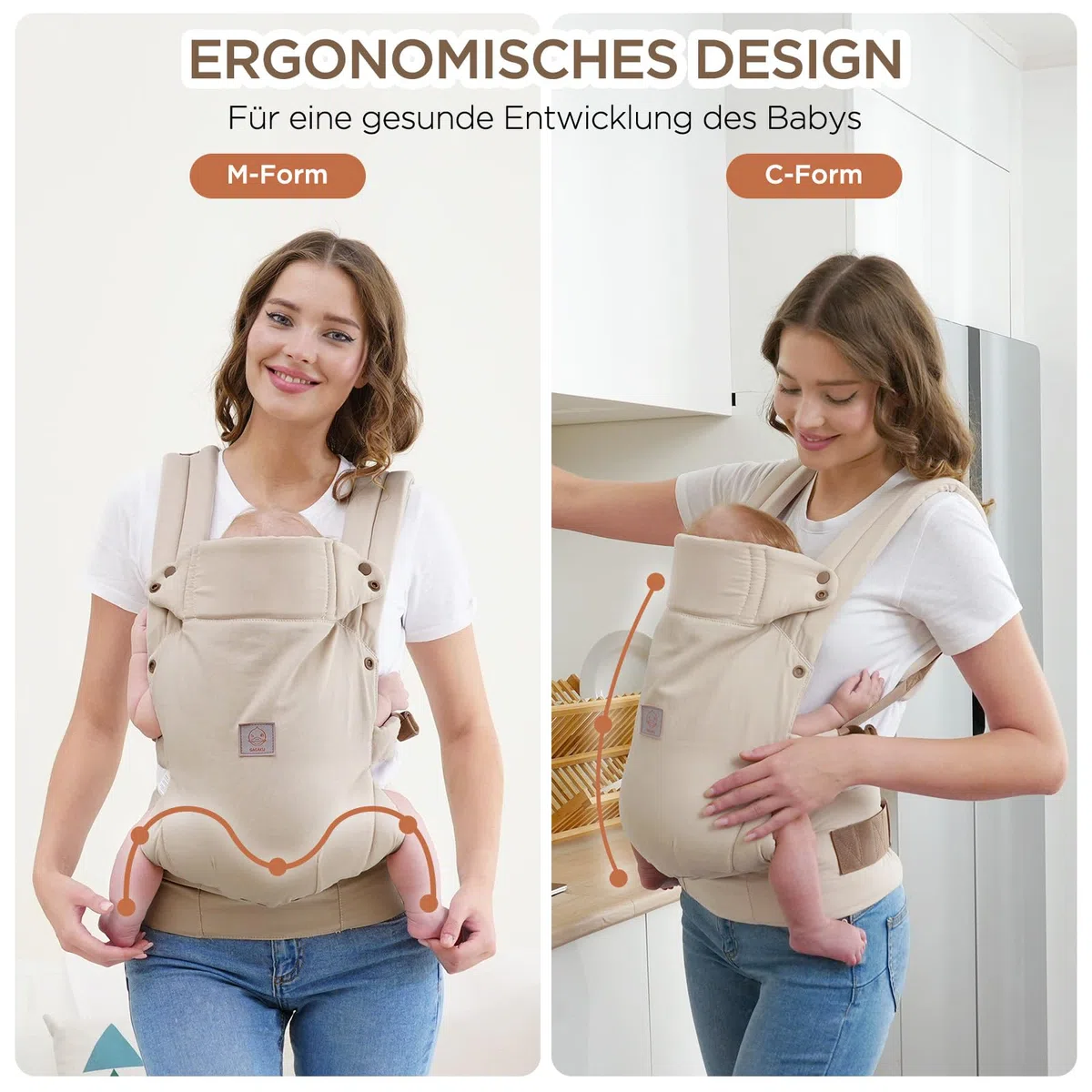 GAGAKU Babytrage für Babys Kleinkinder, Einfach zu Tragen Gesicht in Gesicht nach Vorne und Hinten Tragen, Ergonomisch Tragehilfe mit Nackenstütze, Geeignet für 3,2-15kg - Khaki