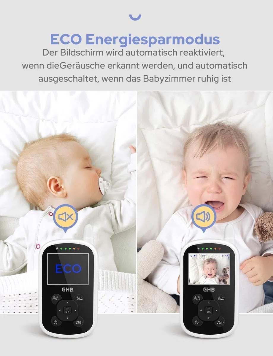 GHB Babyphone mit Kamera Baby Monitor mit ECO Modus Gegensprechen Gegensprechen Lange Akkulaufzeit Nachtsicht usw.