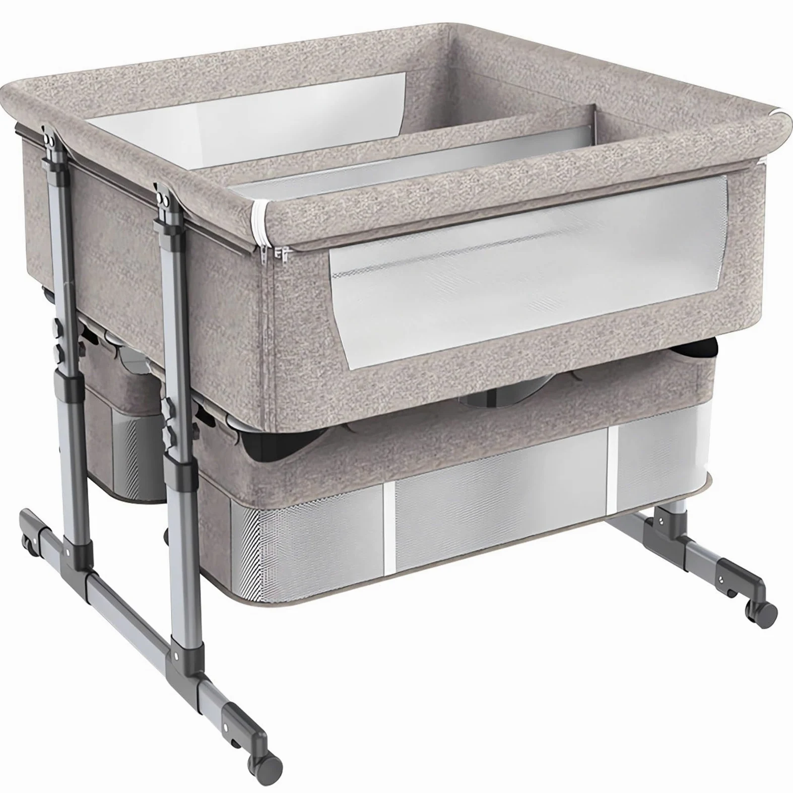 Zwillingsbett Für 2 Babys,Babybett Für Zwillinge,Stubenwagen Für Zwillinge,Zwillingsbett Next to Me,6-Fach Höhenverstellbar,Leicht Zusammenklappbares Schlafbett,Tragbares Babybett
