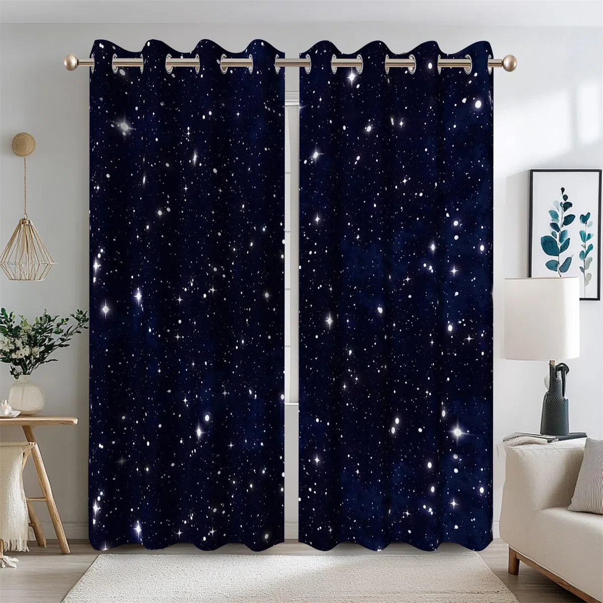Galaxy Starry Night Blackout Vorhänge für Kinder Schlafzimmer Dunkelblau Außenraum Universum Raum Verdunkelung Fenster Vorhänge Hitze Blocking 2 Panel 117x138cm