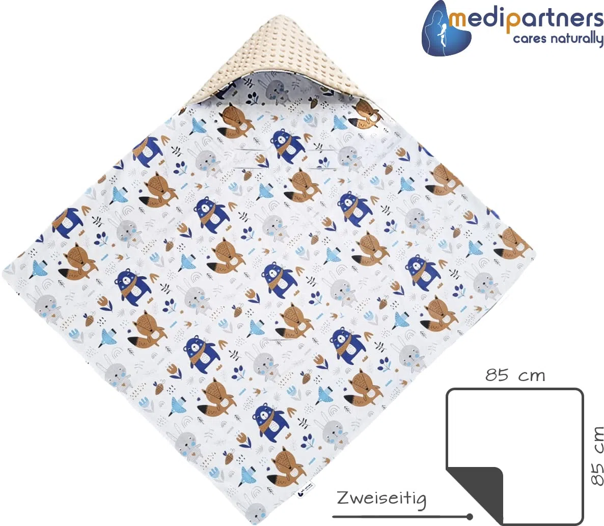 Medi Partners Einschlagdecke 100% Baumwolle 85x85cm Kuscheldecke & Krabbeldecke 100% Baumwolle 75x100cm doppelseitig multifunktional Minky Kuscheldecke