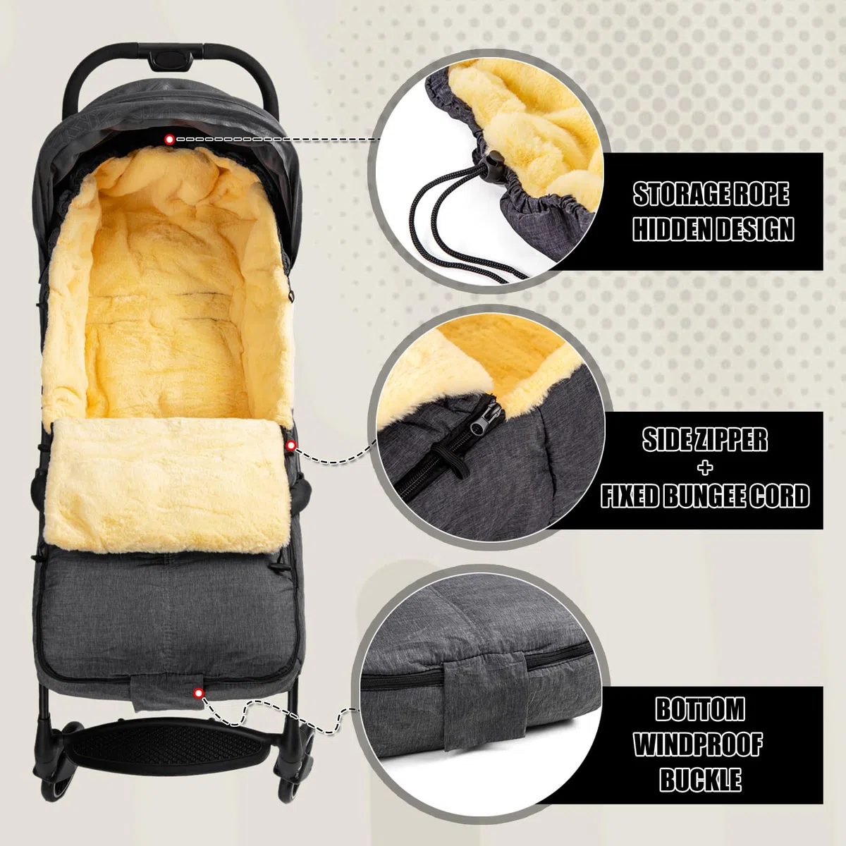 Fußsack Kinderwagen Baby Winter, Künstlich Lammfell Fusssack Kinderwagen Winter, Winterfußsack Kinderwagen Winter, Doppelschichtverdickung, Große Größe Fußsäcke passend für alle Kinderwagen, Grau