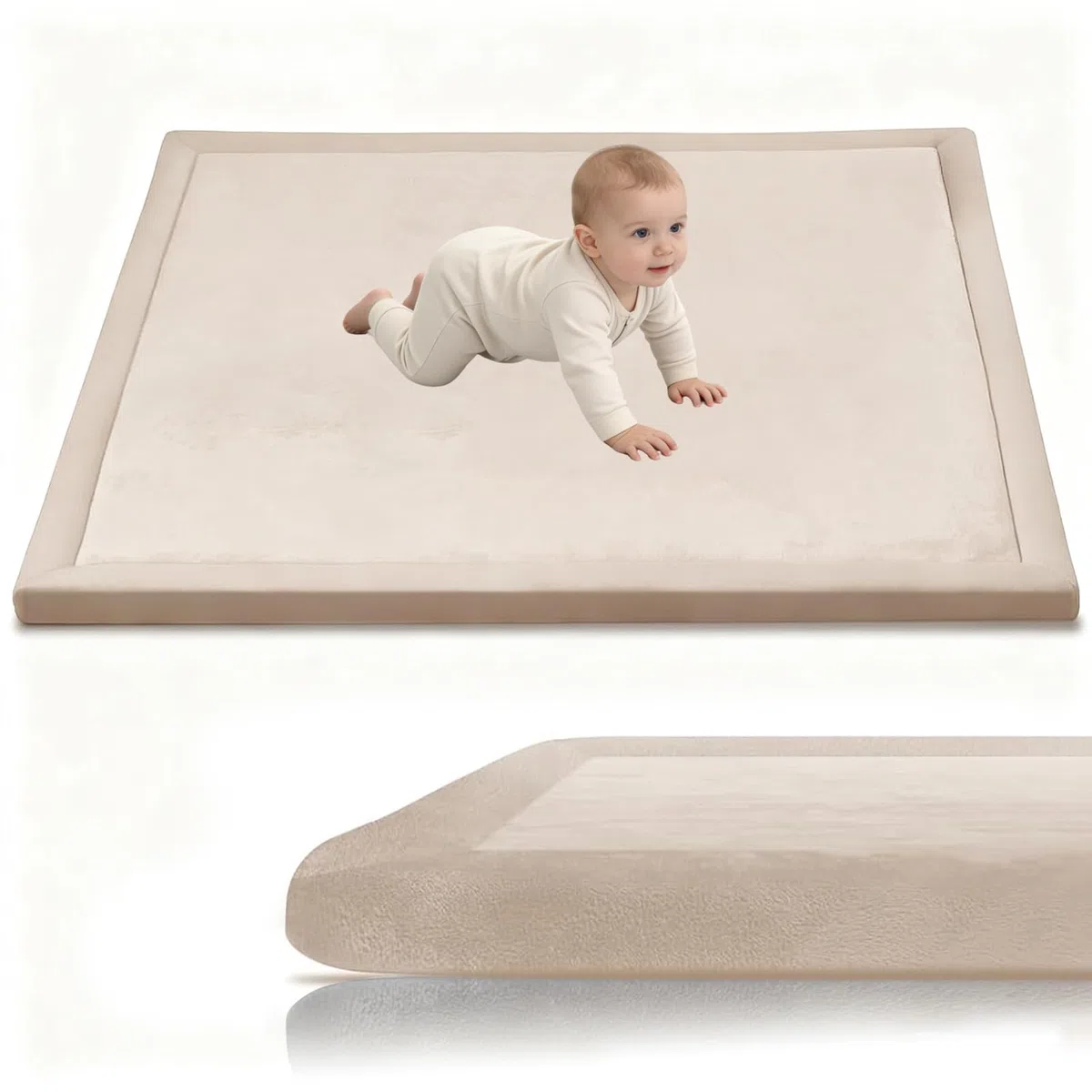 Krabbelmatte Baby 140 x 220 cm Creme 3cm Extra Dick und Spielmatte Kinder, Spielteppich Baby Rutschfester Krabbelteppich für Babys Memory Foam Teppich Kinder für Kinderzimmer Tatami Matte