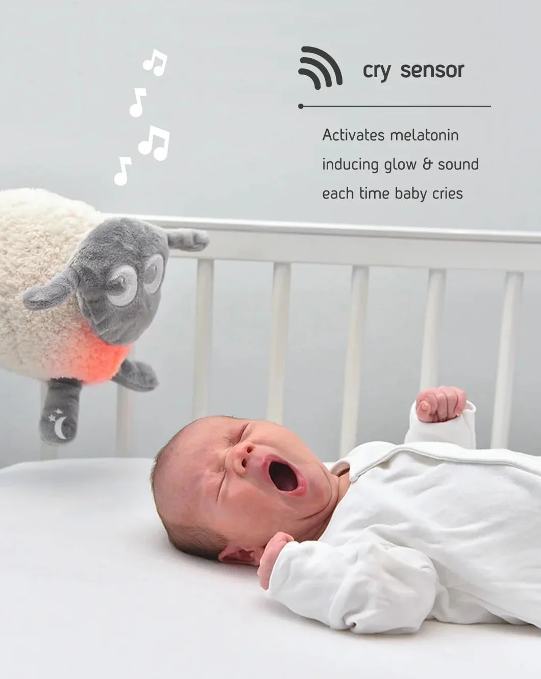Sweet Dreamers, Ewan Deluxe mit Shush, Grau | Schlafhilfe für Babys und Kleinkinder | Schreiaktivierter Sensor & Nachtlicht | 5 beruhigende Klänge | Auto-Off-Timer | Maschinenwaschbar und tragbar