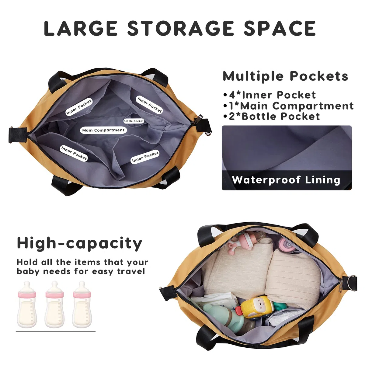 SONARIN Große Kapazität Wasserdicht Baby Wickeltasche,Stilvolle Reise Wickeltasche Umhängetasche Tragetasche Henkeltaschen Babytasche mit Wickelunterlage & Kinderwagen Haken
