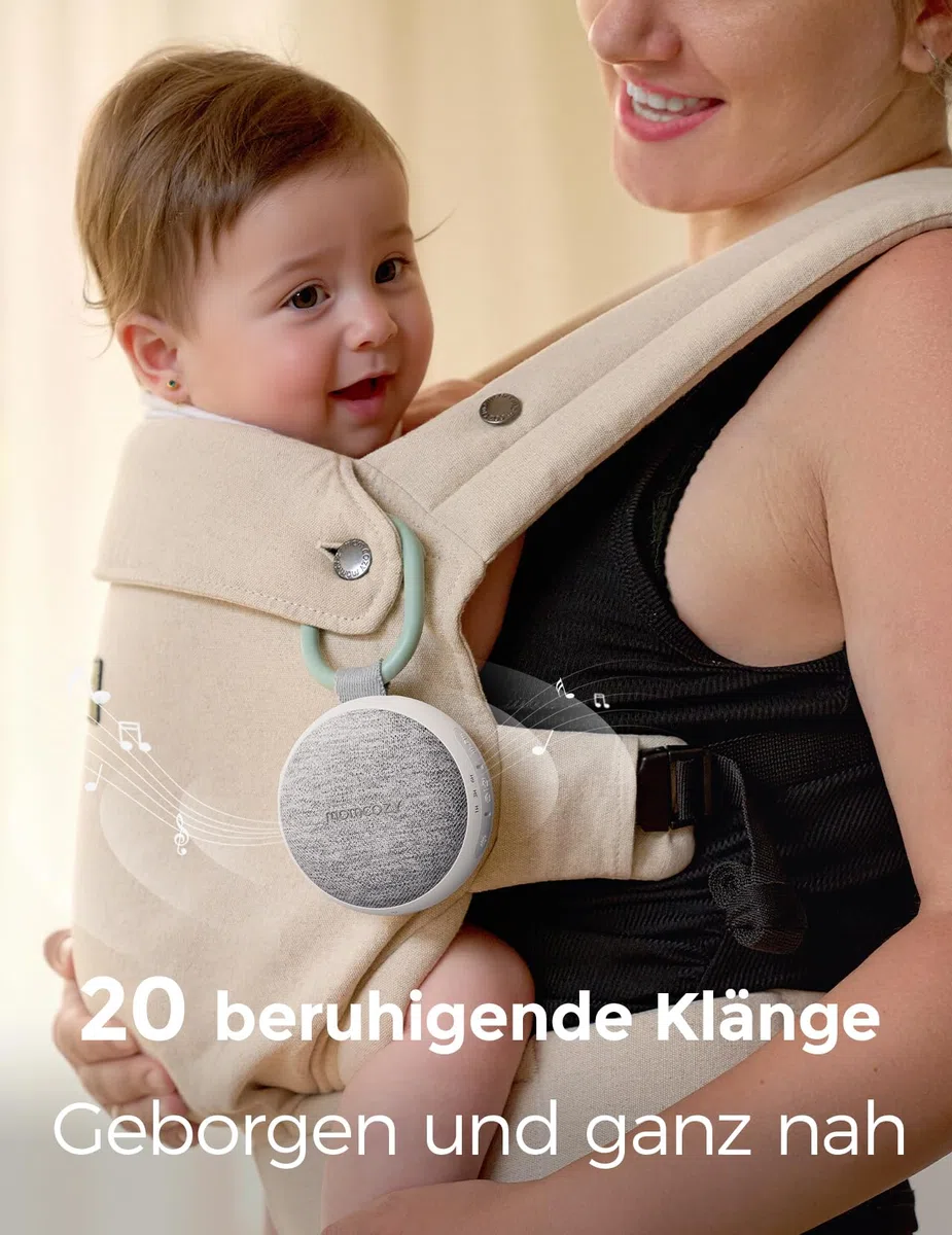 Momcozy Babytrage – Baby Carrier für Kleinkind(3–24 Monate) · Ohne Einsätze & Momcozy WN06 Tragbare White Noise Machine Baby mit Nachtlicht – Weißes Rauschen Gerät für Neugeborene