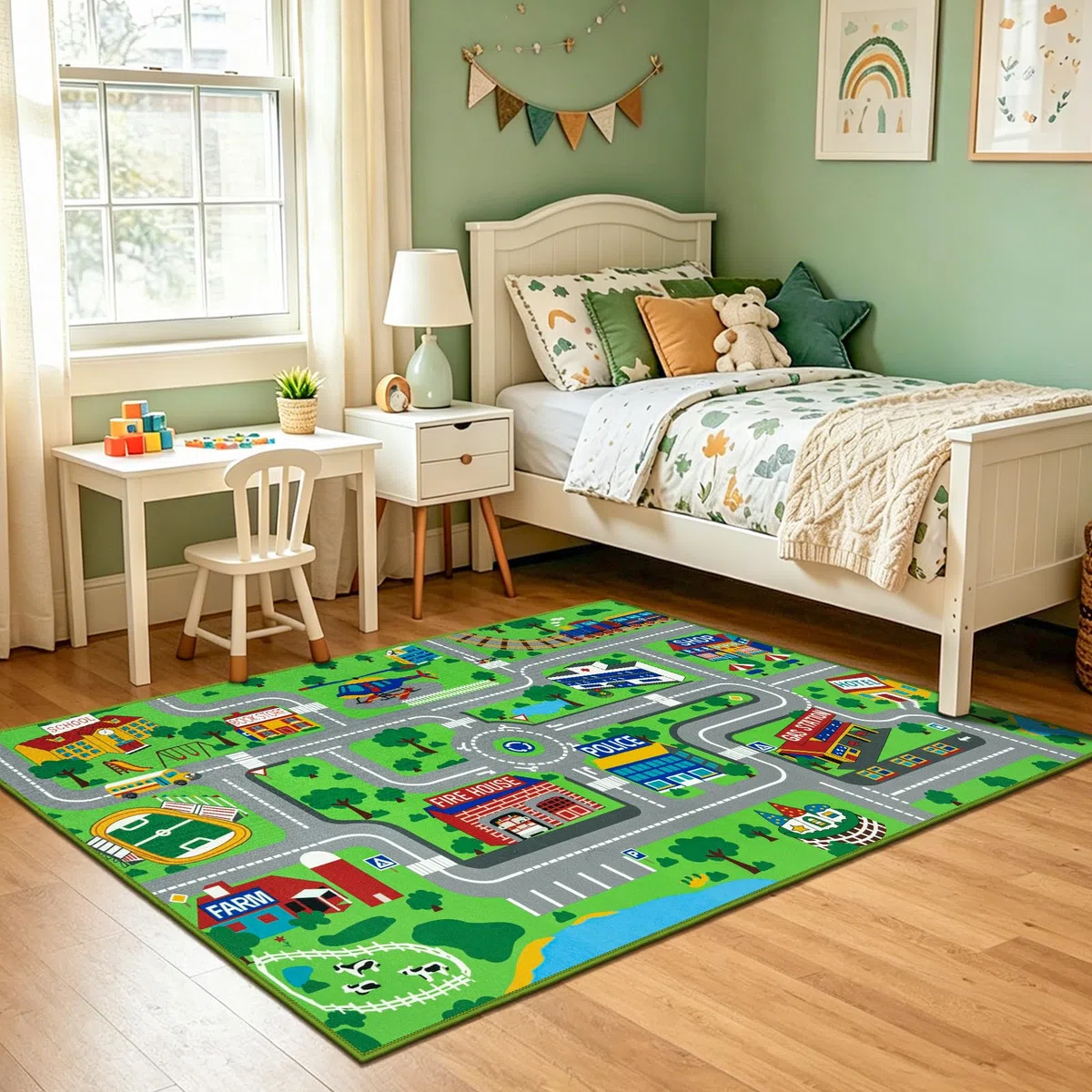 Capslpad Kinder Teppiche,Spielteppich für Kinder Stadtstadt Straße 160x100 cm Kinderteppich Spielmatte Lernbereich Teppich Pädagogischer Spielteppich für Kleinkinder Schlafzimmer