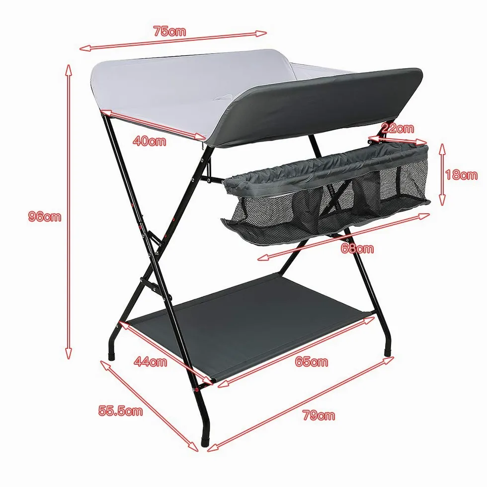 homewell Wickeltisch, Baby Wickelkombi Faltbar Tragbar, Klappbare Wickelkommode mit Aufbewahrungskorb, Sicherheitsgurt und 4 Rollen, Platzsparend & Stabil, 79 * 55.5 * 96cm (Grau + Weiß)