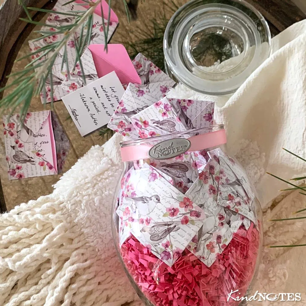 KindNotes Erinnerungsglas mit Get Well Nachrichten, Glas, Vögel und Blumen