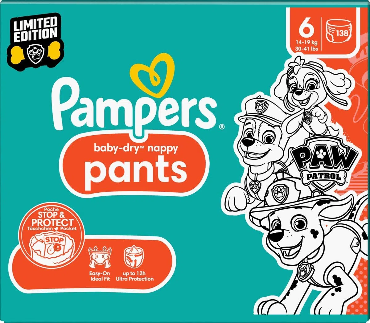 Pampers Baby-Dry Pants Paw Patrol Edition Größe 6, 138 Windeln, 13-19kg, 360° Passform