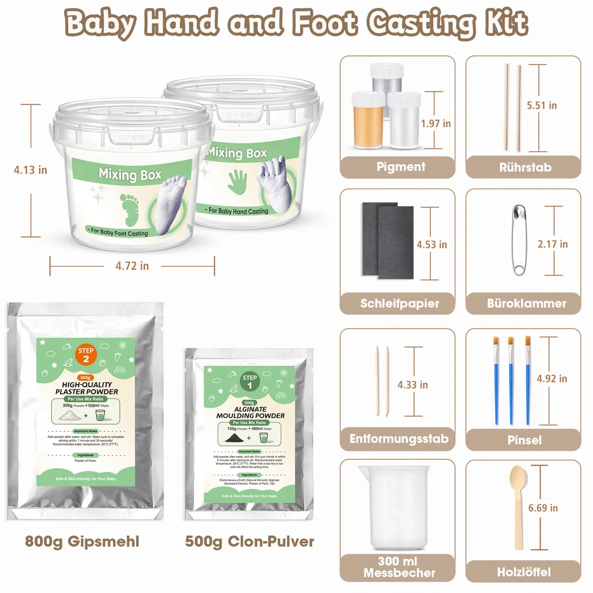 3D Gipsabdruck Baby Hand und Fuß(4 Abdrücken), Taricor Ungiftig Hand und Fußabdruck für Neugeborene, Abdruck Hände und Füße für Neugeborene für Babydusche Geschenk/Babyparty (0-9 Monate)