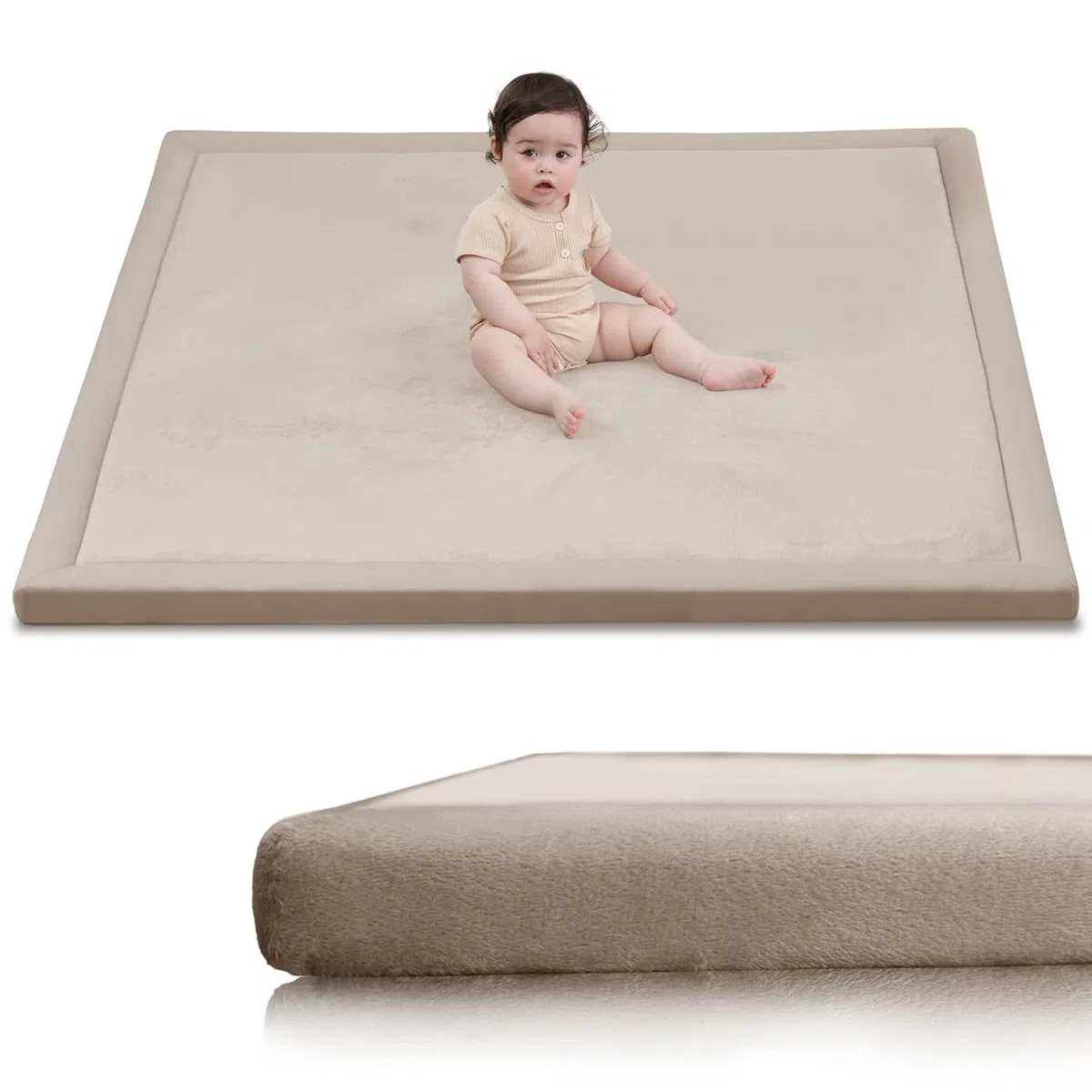 Huloo Sleep Baby-Spielmatte, 3,5 cm dicker Memory-Schaum, Bauchzeitmatte, weicher Korallensamt, rutschfeste Krabbelmatte, großer Kinderzimmerteppich für Boden, einfarbig für Wohnzimmer & Spielbereich