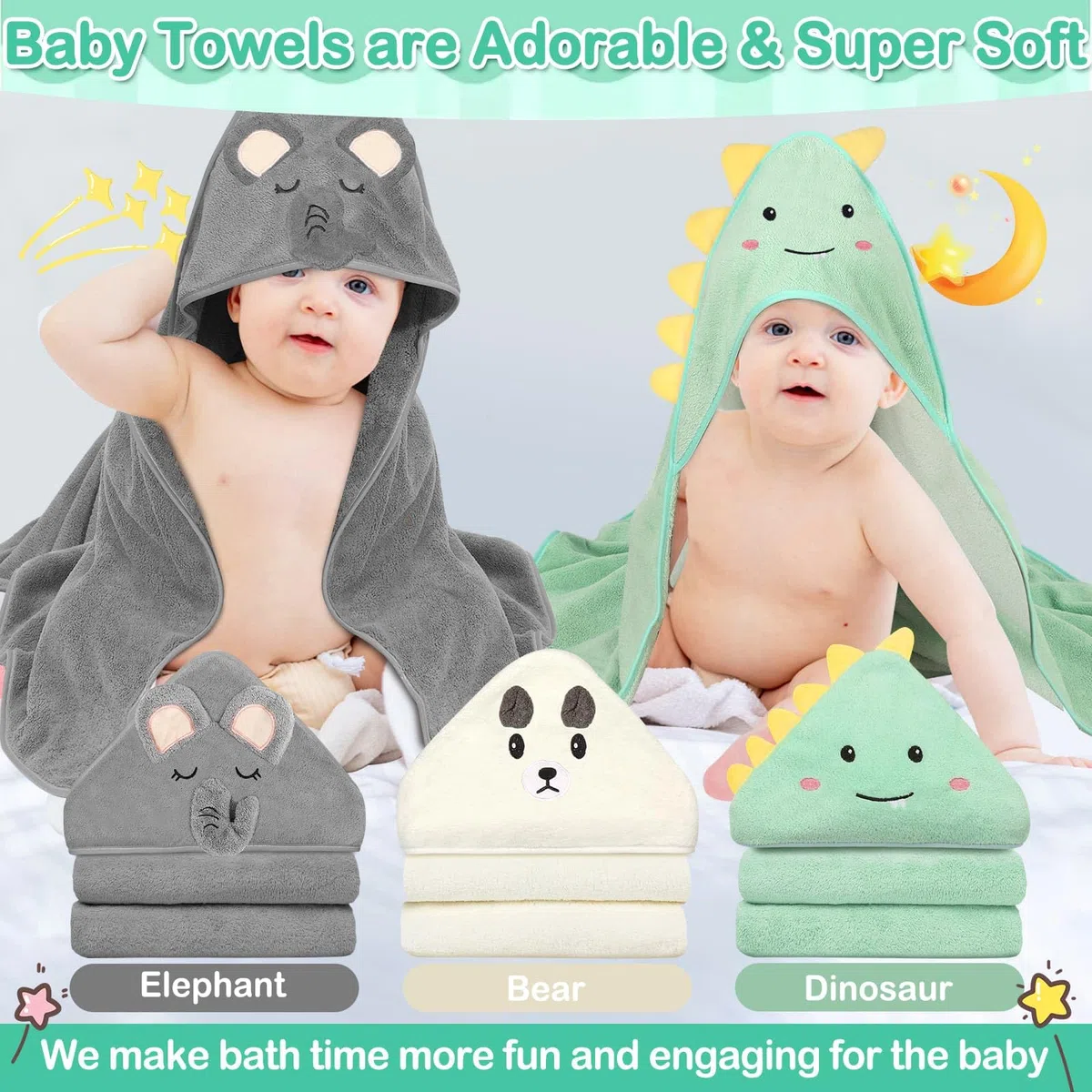Sublaga 78,9 x 78,9 cm Baby-Kapuzenhandtücher, 9-teiliges Bad für Jungen, Waschlappen-Set mit niedlichem Design, Duschtuch, Geschenk für Neugeborene, Säuglinge und Kleinkinder
