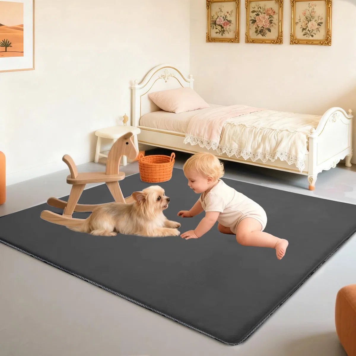 3cm Dicke Krabbelmatte Baby, Spielmatte Baby 100 x 100 cm Dunkelgrau Teppich für Kinderzimmer mit Memory-Schaum, Rutschfester Unterseite Krabbeldecke, Kinderteppich, spielteppich Kinder