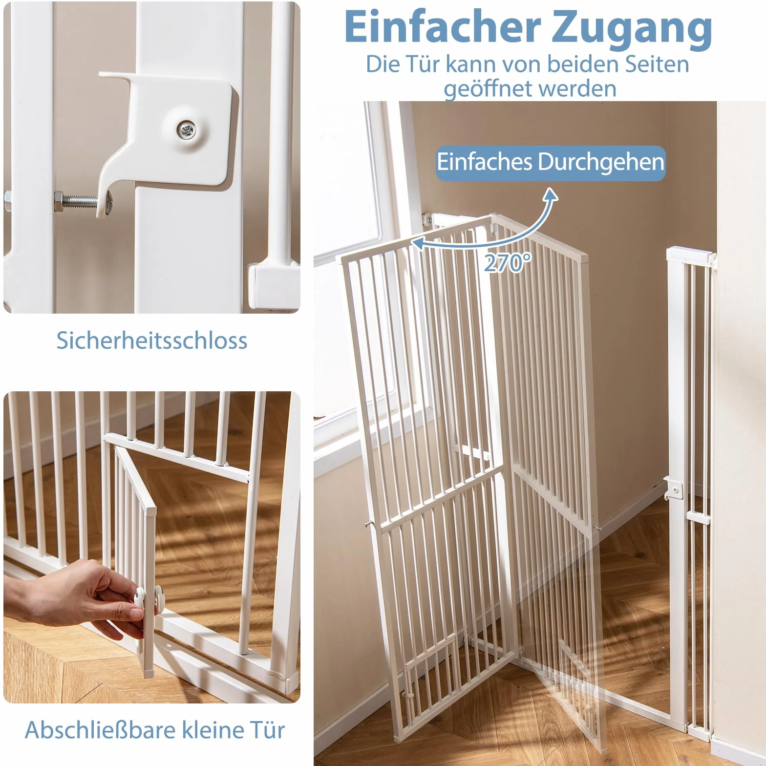 GYMAX extra hohes Haustiergitter, Türgitter Hunde mit Verriegelbarer Katzenklappe, 2 Verlängerungssets für 77-104 cm breite Öffnung, Hundegitter Wohnung ohne Bohren für Hunde, Katzen (150 cm)