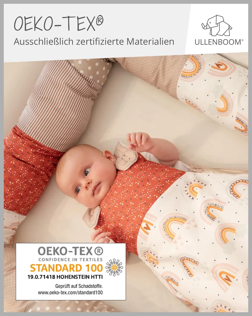 ULLENBOOM ® Baby Kuschelschlange 120x13 cm Regenbogen (Made in EU) - Kuschelschnecke in vielen Farben und Größen, Bezug: 100% OEKO-TEX Baumwolle, Nackenrolle, Kopfschutz für Wickeltisch
