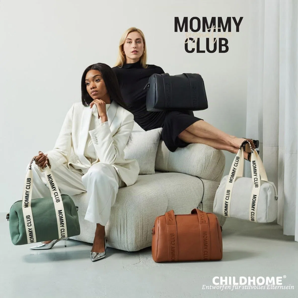 CHILDHOME, Baby Wickeltasche, Mommy Bag, Inklusive Wickelunterlage, Viele Fächer, Kinderwagenbefestigung, Schultergurt, Baumwolle, 22L, Mommy Club Signature, Grün