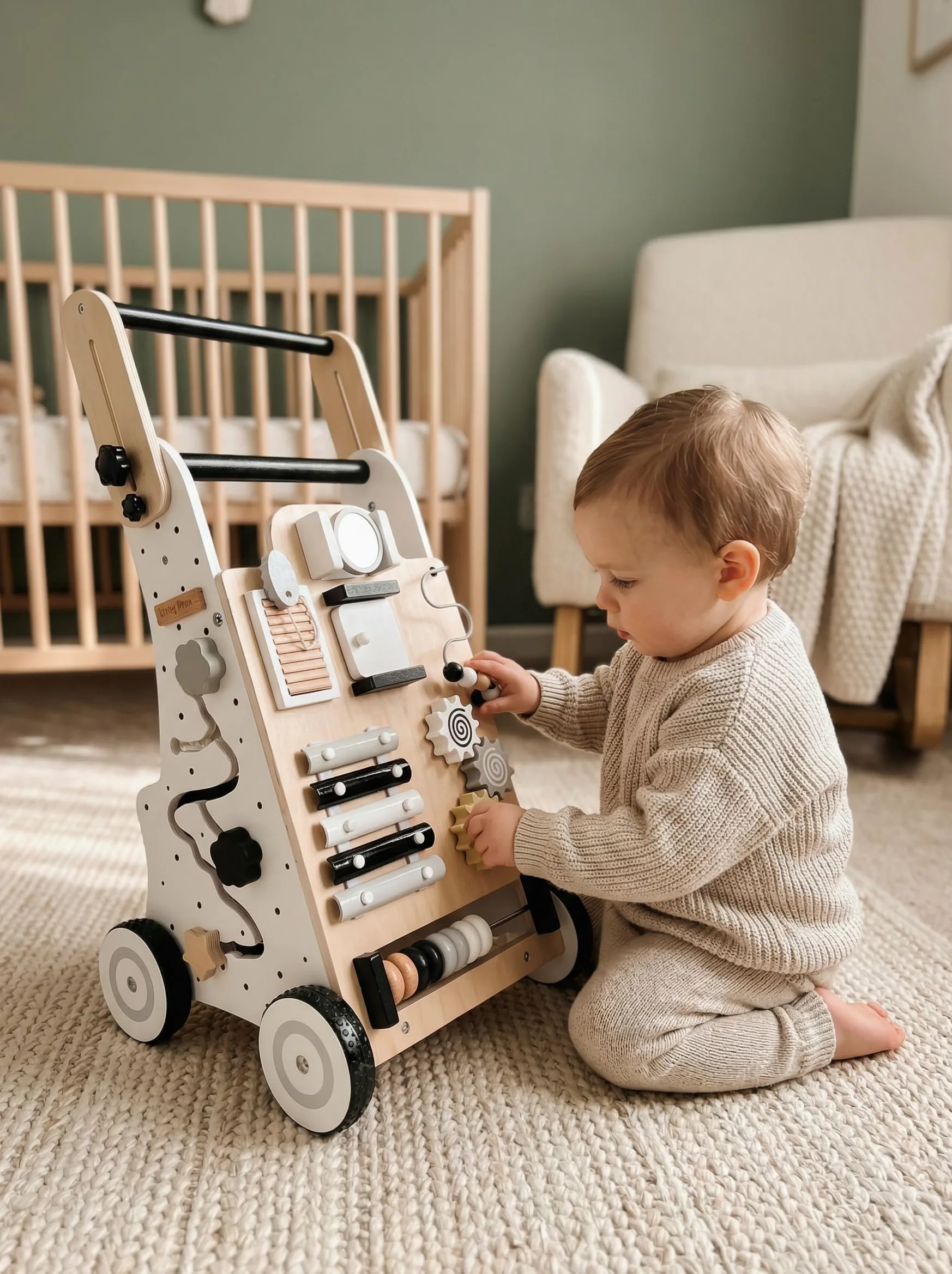 KiddyMoon Lauflernwagen Aus Holz Für Kinder Lauflernhilfe Spaß Babys, Laufen Lernen, Multifunktion Holzspielzeug Für Kleinekinder Montessori-Spielzeug WK-001, Schwarz - Weiß