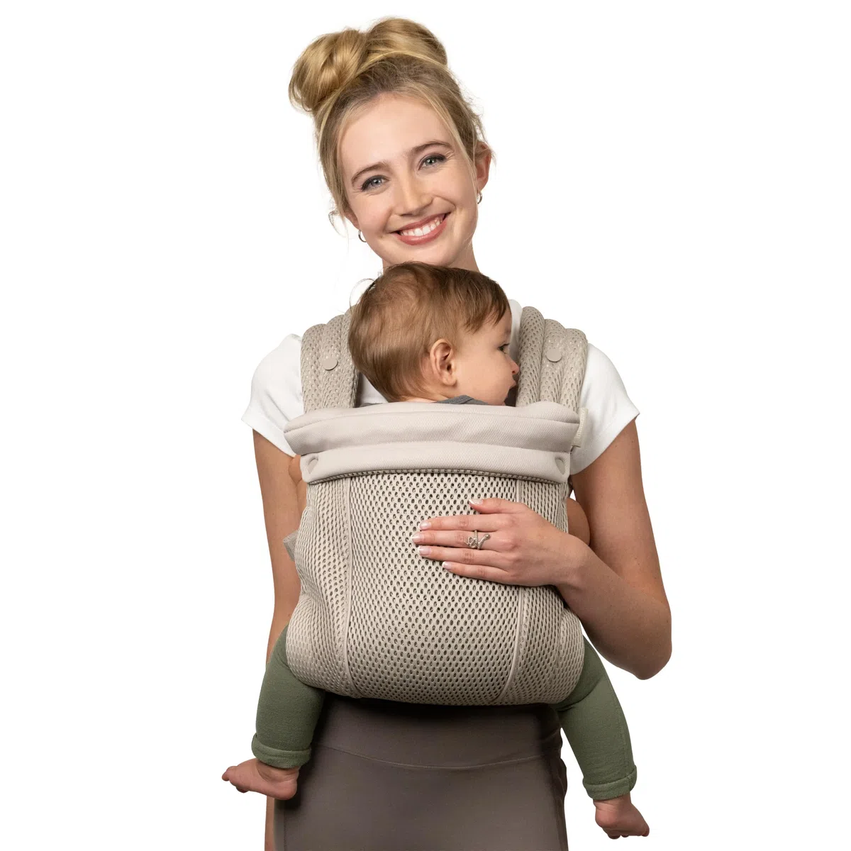 Infantino Honey Blossom Airy Babytrage, Ergonomisch, M-Position, Gleitsitz, Kreuzträger, 3,2–18,1 Kg, Moon Beam