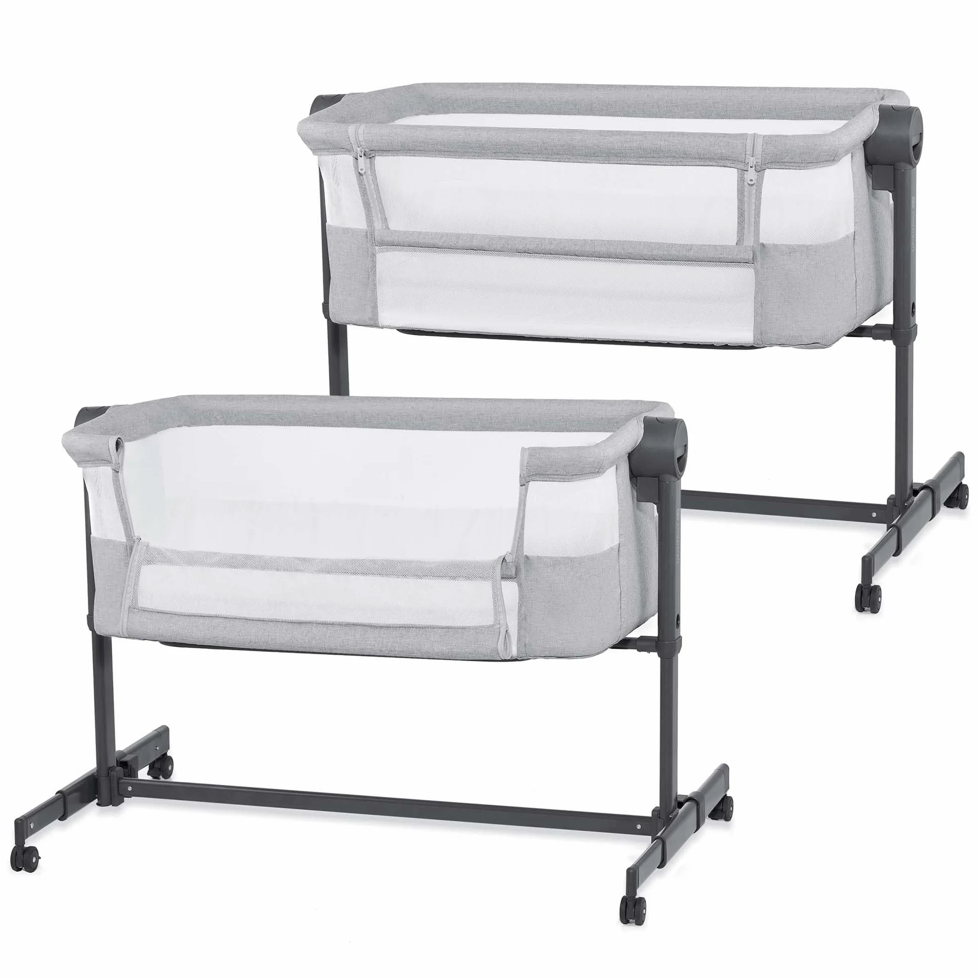 Kinderkraft NESTEE UP 2 Beistellbett 2 in 1, Kinderreisebett mit Matratze Laken, 5-stufige Matratzenhöhenverstellung, 4 Rädern mit Bremse, Weichen Material, Leichte Konstruktion, Grau