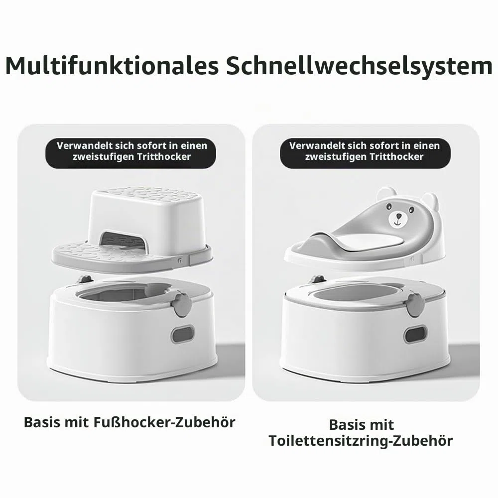 Töpfchentraining-Toilettensitz für Kleinkinder, multifunktionales tragbares Töpfchen mit Spritzschutz, verstaubares Design mit Fußhocker, minimalistischer schlanker Optik, leicht zu reinigen (Grau)