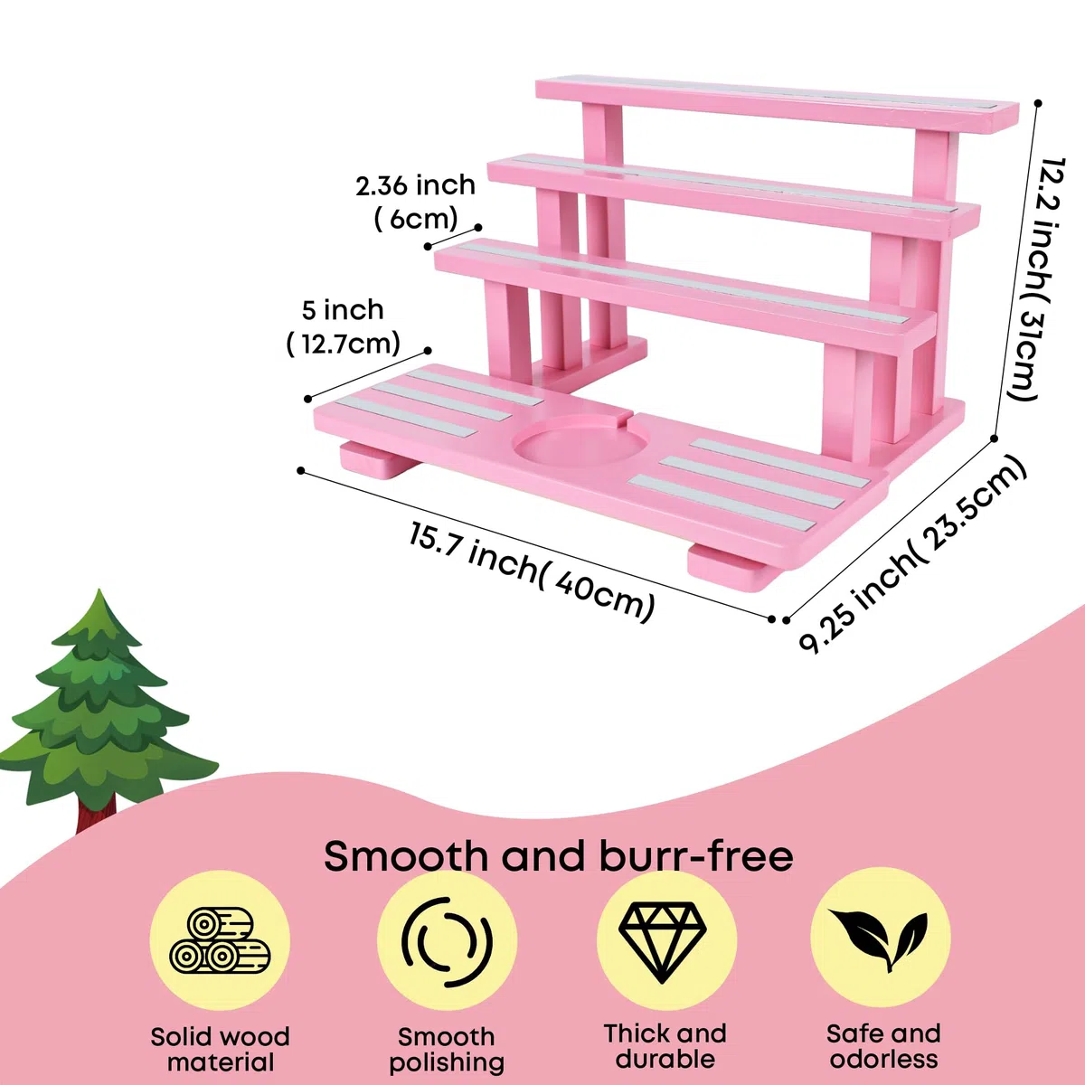 Für Tonies Figurenregal magnetisch,für Toniebox Figurenregal,Aufbewahrungsregal Display-Ständer,Platz für 45 Figuren,kompatible Ladestation für Kinderzimmer,Kiefernholz(Rosa)