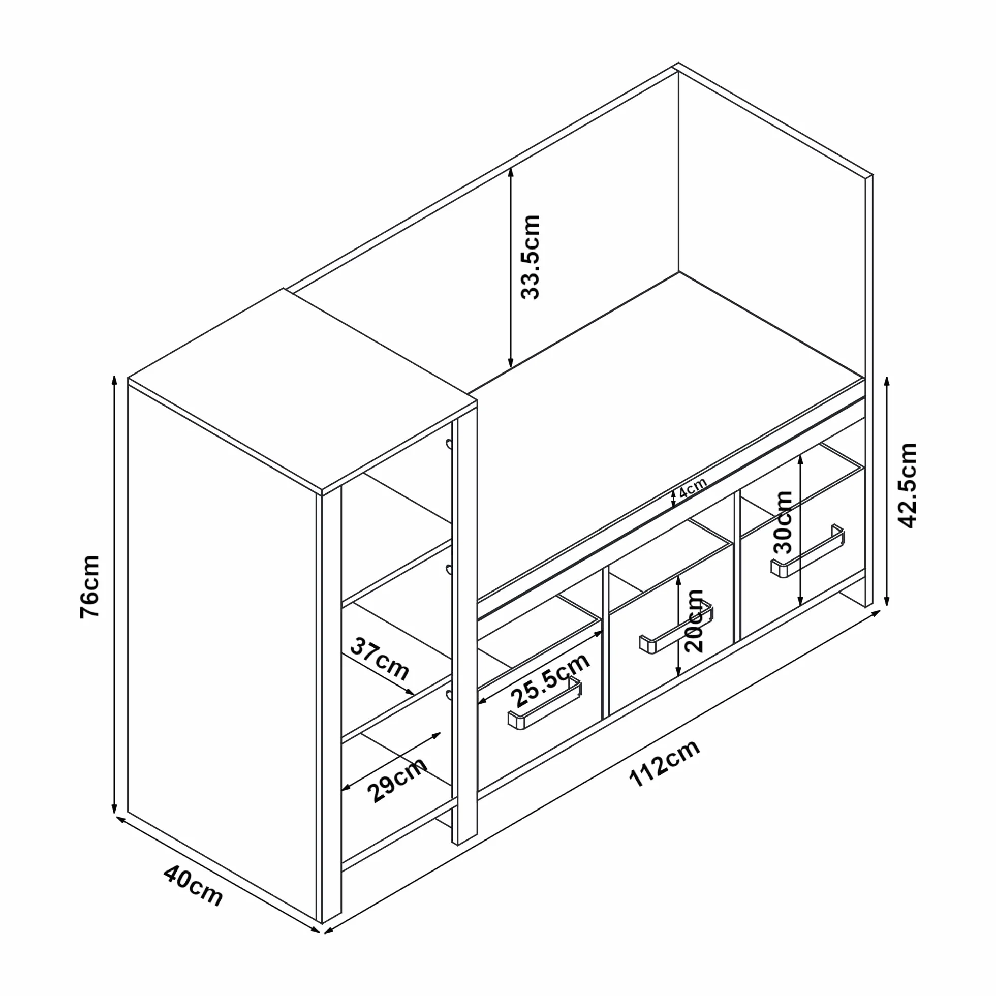 Kindersitzbank mit Regal Høylandet Sitzbank mit Stauraum 76 x 112 x 40 cm Weiß/Grau