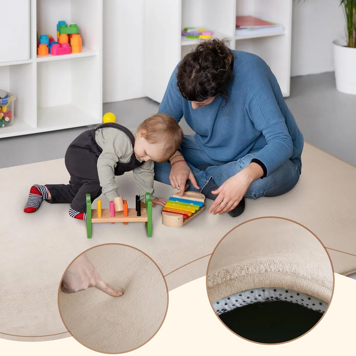 Spielmatte Baby 130 x 250 cm Hellbraun 2cm Dicke Teppich für Kinderzimmer mit Krabbelmatte Baby mit Rutschfester Unterseite Krabbeldecke, Kinderteppich, Spielteppich Kinder, Teppich Baby