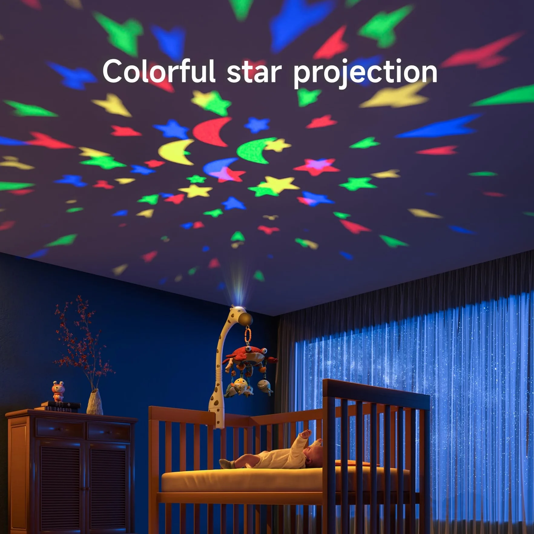 TUMAMA Mobile Baby mit Musik und Licht, drehbares und abnehmbares hängendes Mobile Baby, Spieluhr Baby für Babybett für Babys im Alter von 0–12 Monaten