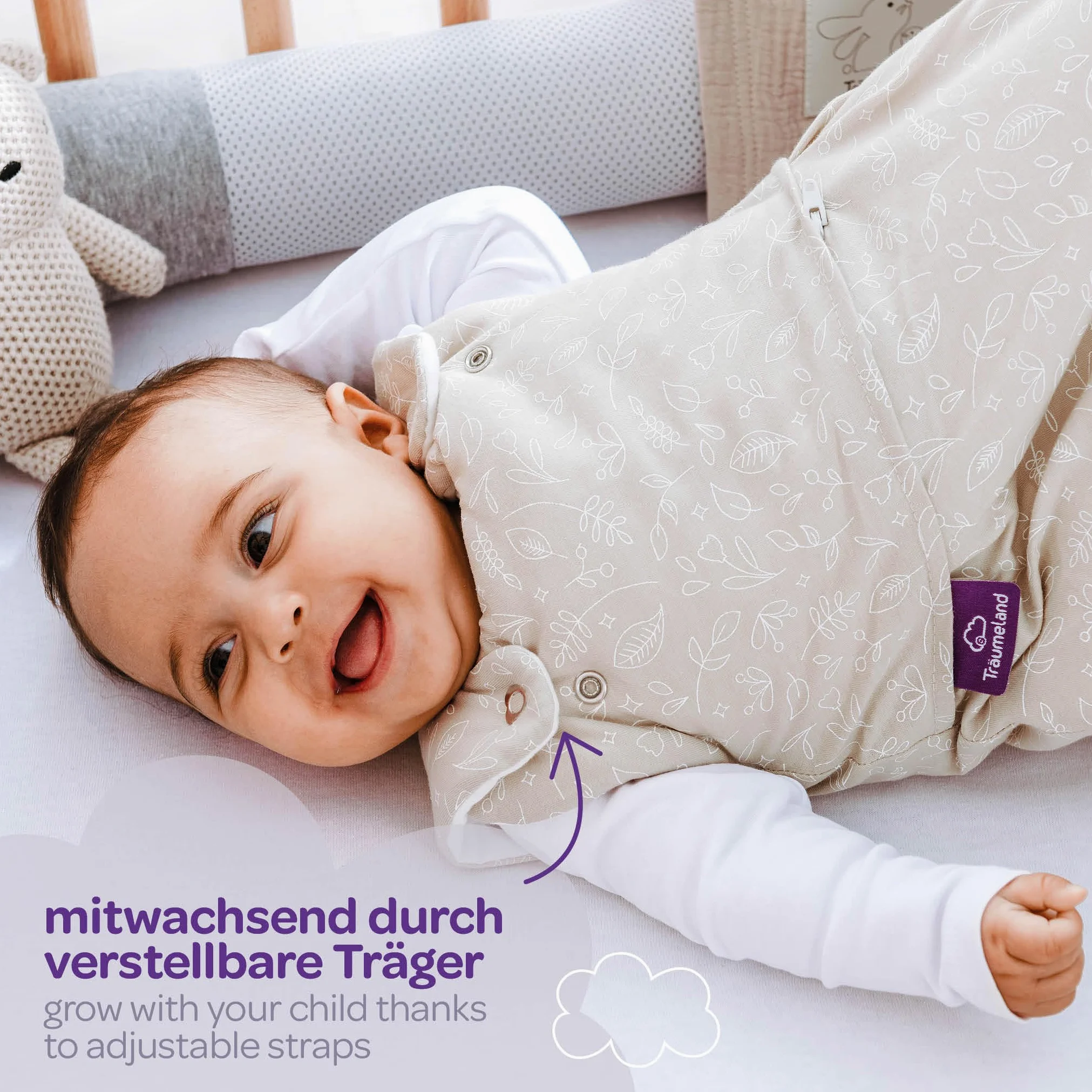 TRÄUMELAND – LIEBMICH Babyschlafsack Carota | atmungsaktiver Babyschlafsack | 2.5 TOG | mitwachsender Ganzjahresschlafsack für Sommer und Winter |Öko-Tex 100 zertifiziert | ab 0 Monate