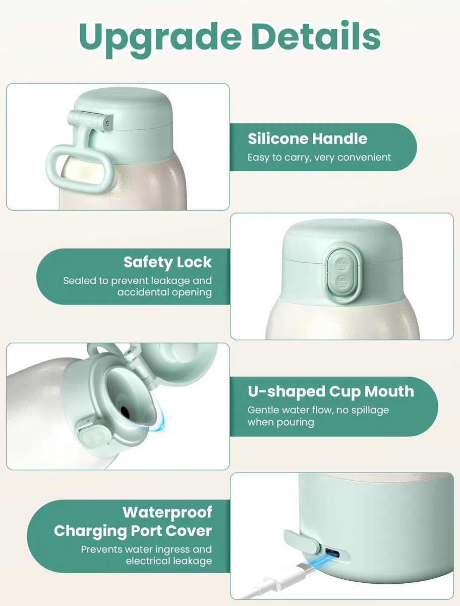 500mL Flaschenwärmer Baby, Mobiler Flaschenwärmer Baby, Tragbarer Flaschenwärmer Unterwegs, mit Ladekabel & 10400mAh-Akku, Präzise Temperaturkontrolle,für Reisen Nachtfütterung