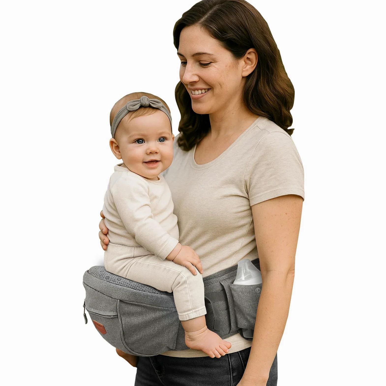 Baby Hüftsitz Ergonomische, SUNVENO Baby Hüftsitzträger, Babytrage Dekompression mit Verstellbarem Gurt und Tasche, Baby Hüfthocker Praktische hüftsitz für 0-20 kg, Grau