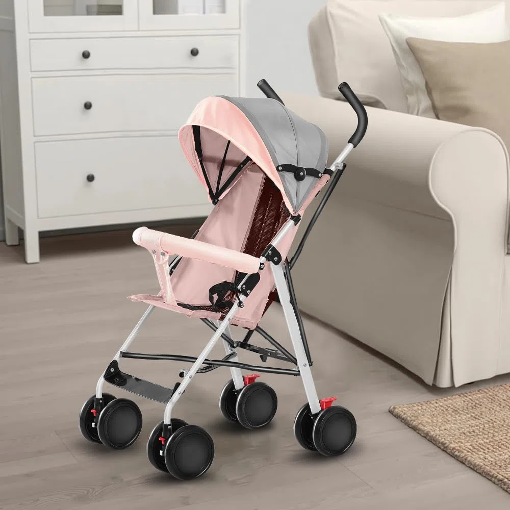 Kinderbuggy, Kinderwagen Zusammenklappbar, Reise-Kinderwagen mit Wattepads und Moskitonetzen (Rosa)