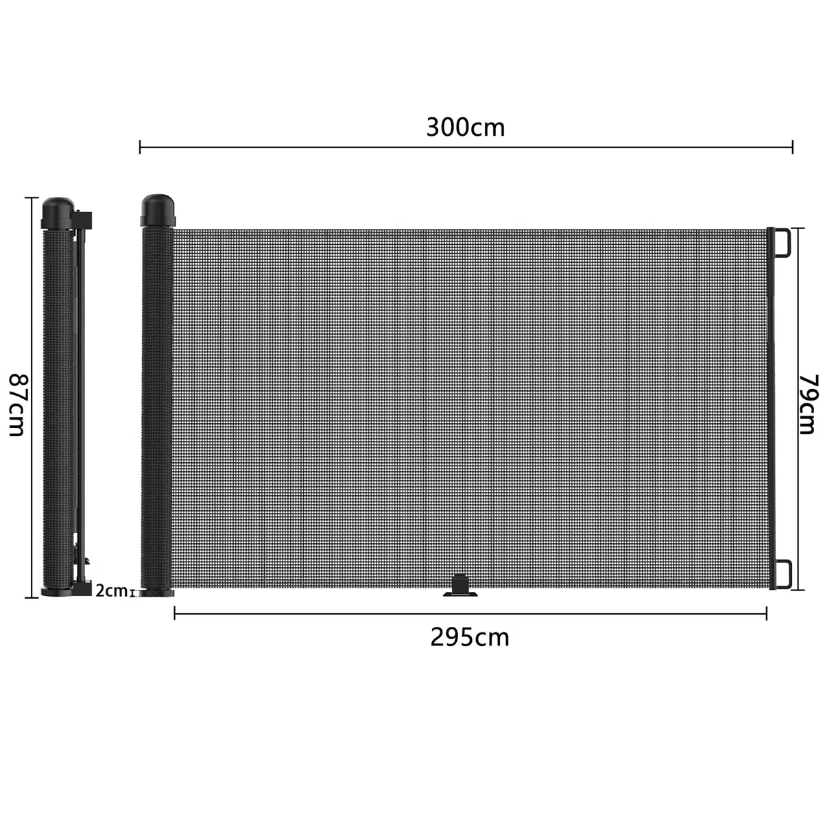NAIZY Treppenschutzgitter Rollo Ausziehbar Türschutzgitter 87 x 0-300 cm Absperrgitter Treppenschutzrollo Baby Türschutzrollo Geeignet für Treppen Türen Innen & Außen, Schwarz