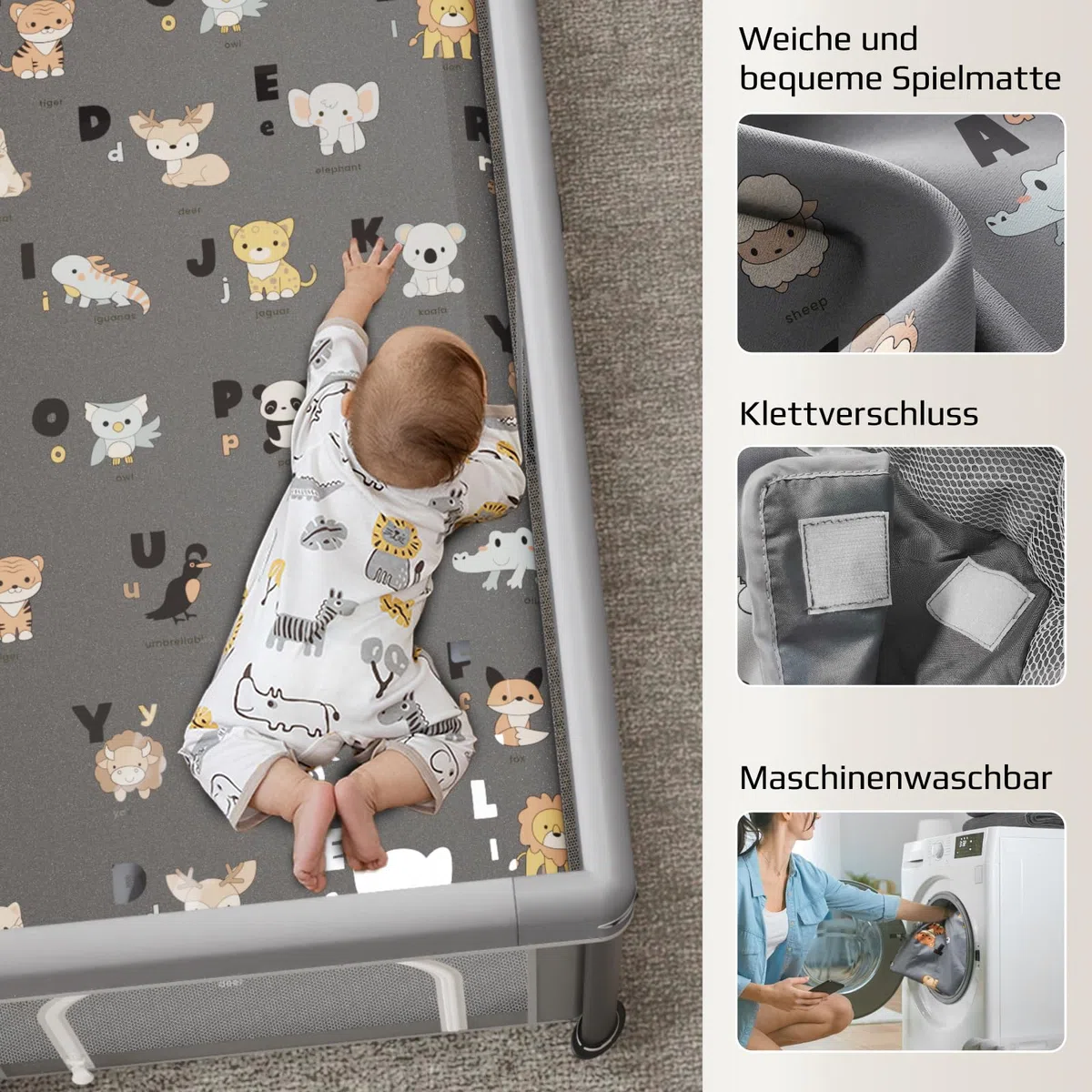 laufstall baby faltbar mit Matte,127x127,zusammenklappbarer Laufstall für Babys und Kleinkinder,Sicherheitslaufstall für Kinder im Innen-und Außenbereich,tragbarer Reiselaufstall und 30 Ozeanbällen