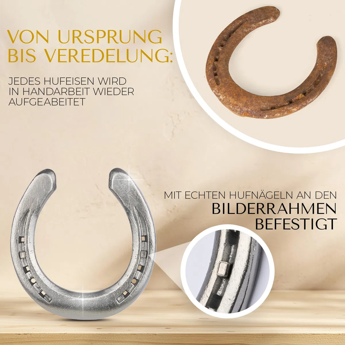 Glückshufeisen Bilderrahmen Geburt, poliert, Weiß