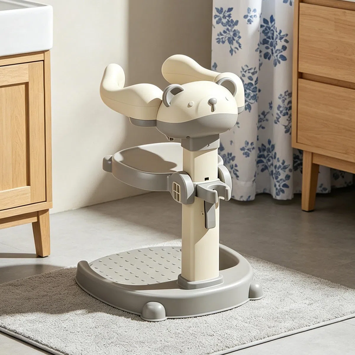 Kinder Duschständer 2-in-1 Abnehmbare Rutschfeste Sitzbank | Duschunterstützung mit Armlehne für Badezimmer Hotel Badewanne Wohnheim Apartment Wickeln Ankleiden