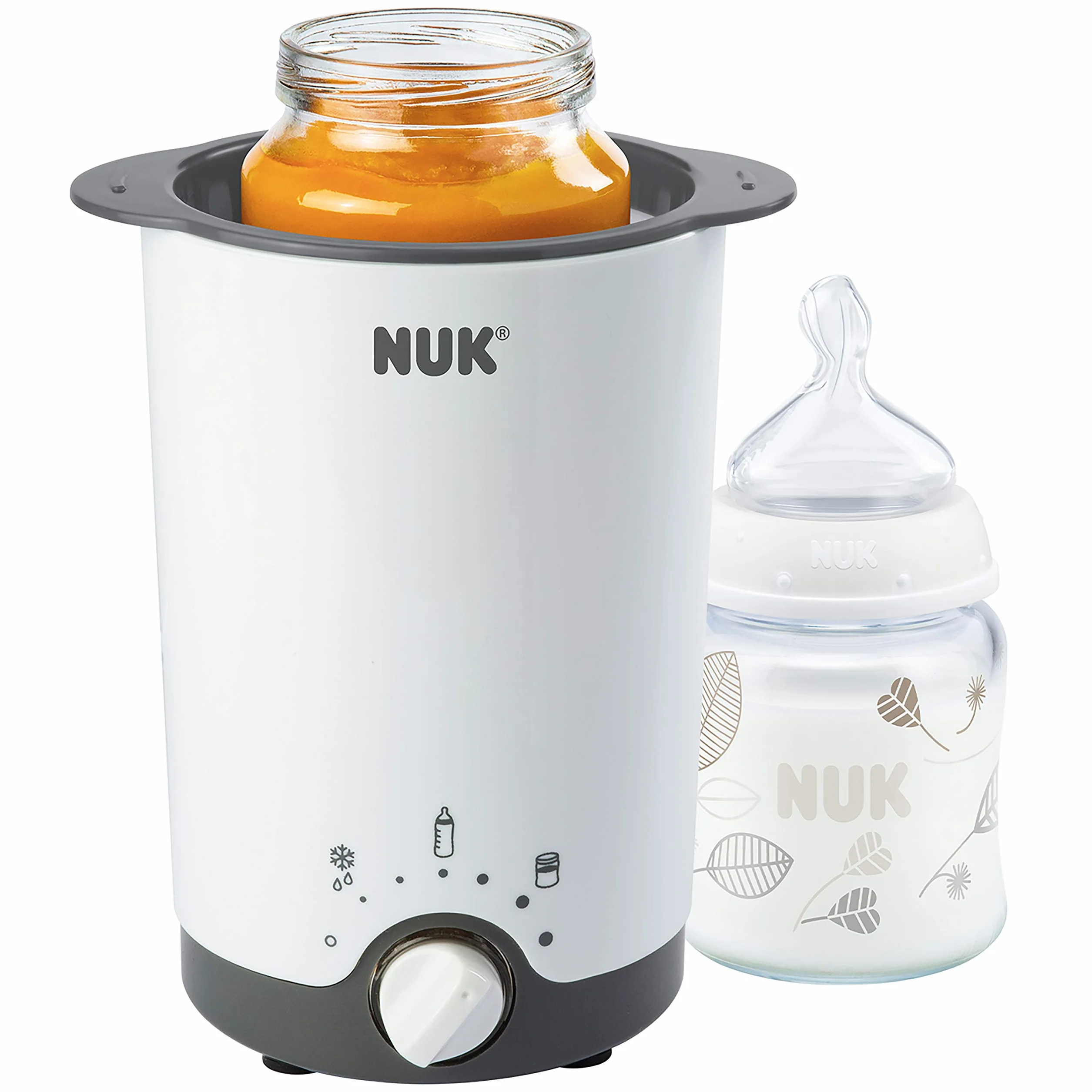 NUK Vario Express Dampf-Sterilisator Modular für bis zu 6 Babyflaschen, 1 Stück & Thermo 3 in 1 Flaschenwärmer, zum einfachen, sicheren und schonenden Erwärmen, 1 Stück (1er Pack)
