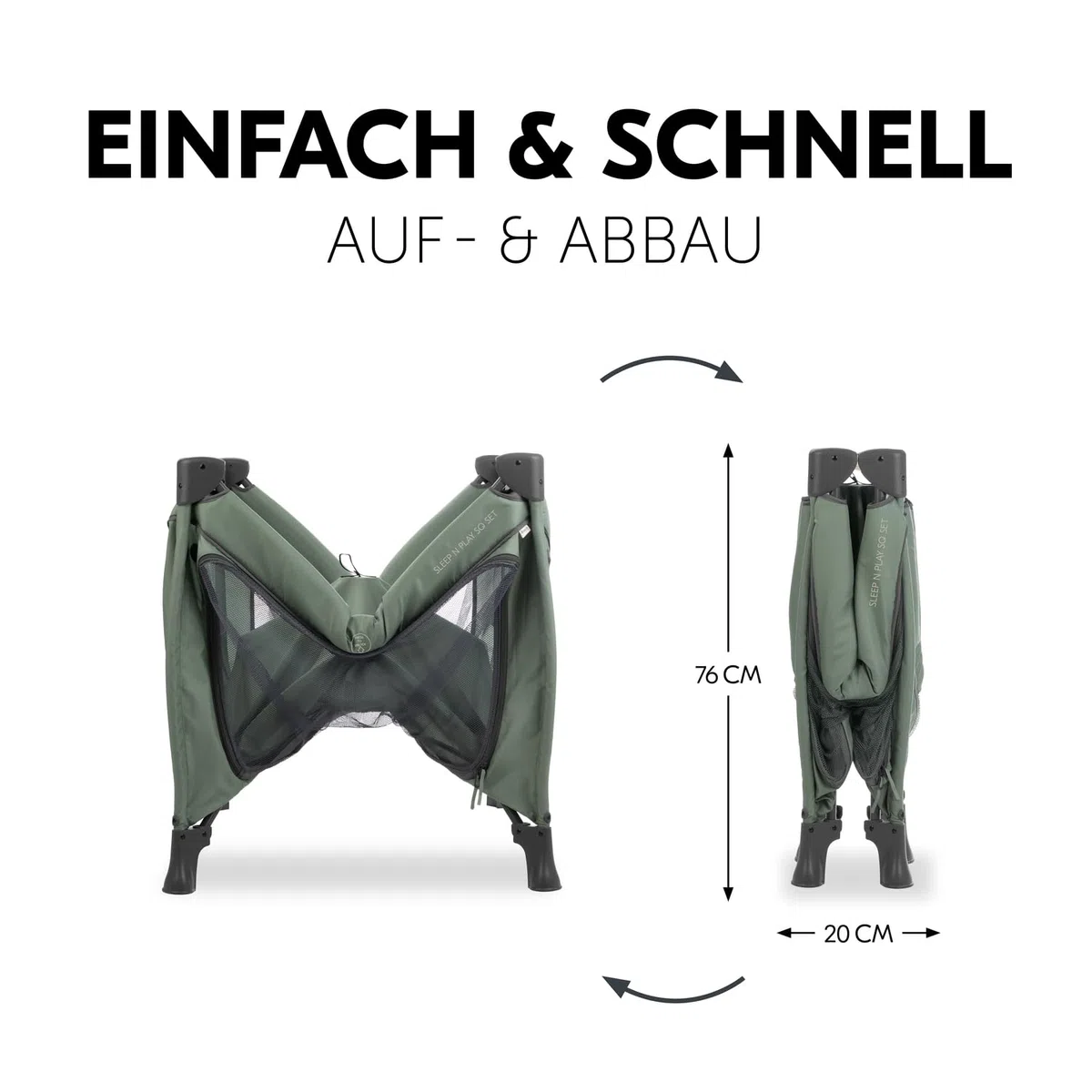 Hauck Quadratischer Reise Laufstall mit Matratze Sleep N Play SQ Dark Green | Klein zusammenklappbar mit Tragetasche & XL Spielöffnung ab Geburt bis 15 kg / 3 jahre, 2in1 Laufgitter & Reisebett