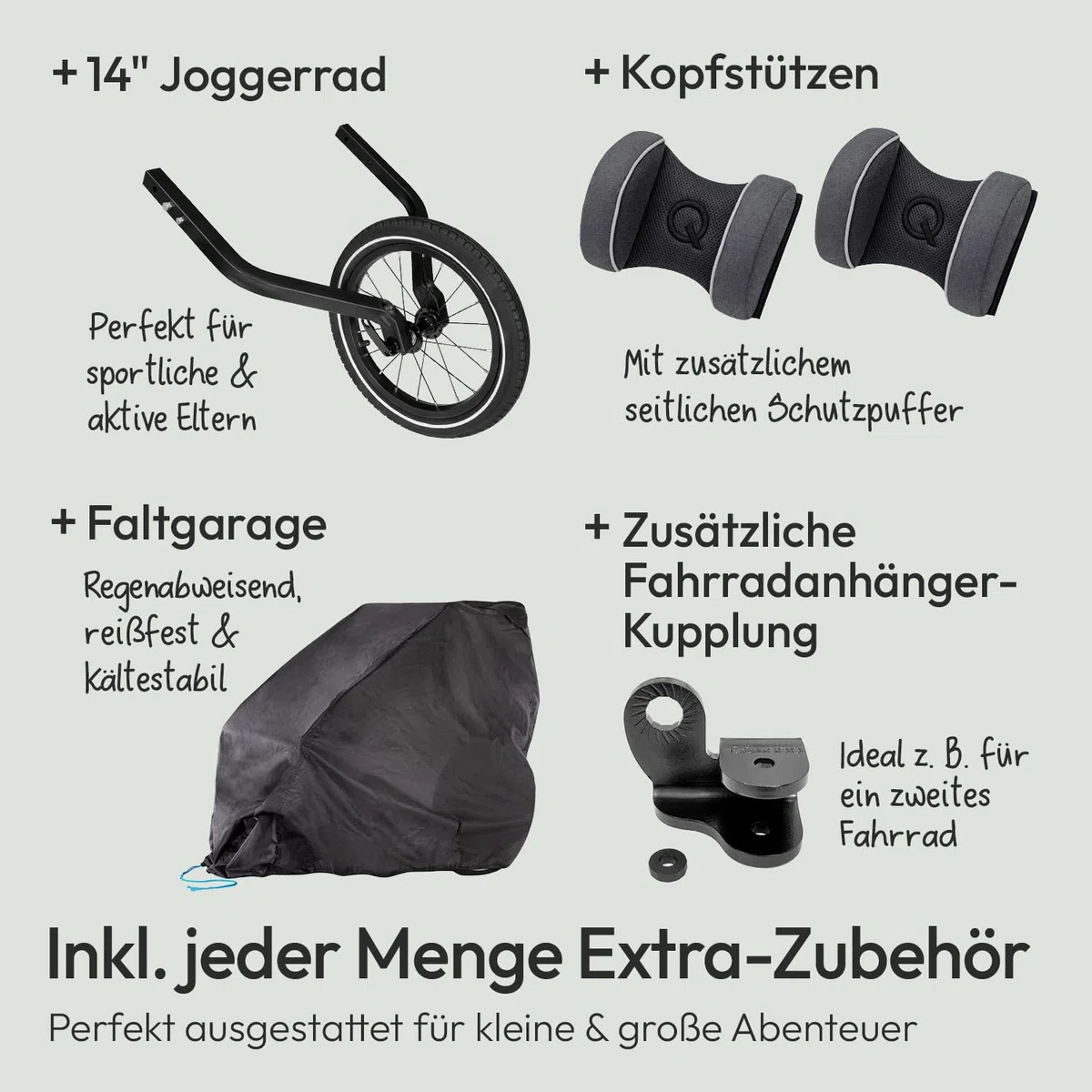 Qeridoo QUPA 2 Blue Comfort Sport Set | Fahrradanhänger 2 Kinder mit Joggerrad, Kupplung & Faltgarage | Kinderfahrradanhänger | Fahrrad Anhänger Kinder | Kinderanhänger Fahrrad | Jogger Kinderwagen