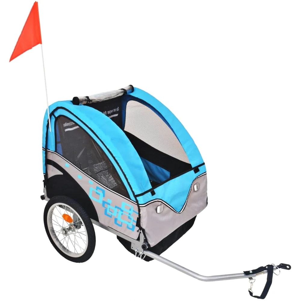 Fahrradanhänger Kinder Rot und Schwarz mit Tragkraft, Stahlrahmen, Allwetter-Verdeck, Reflektoren, Klappbar, Zweisitzer mit Sicherheitsgurt für Outdoor Radtour und Transport