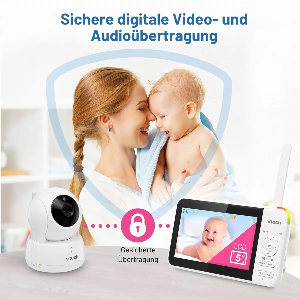 Vtech VM924 Babyphone mit Kamera 5 Zoll Video Baby Monitor, 31 Stunden Akkulaufzeit Babyfon mit Kamera 300m Reichweite HD Nachtsicht 2-Way Talk Temperatursensor