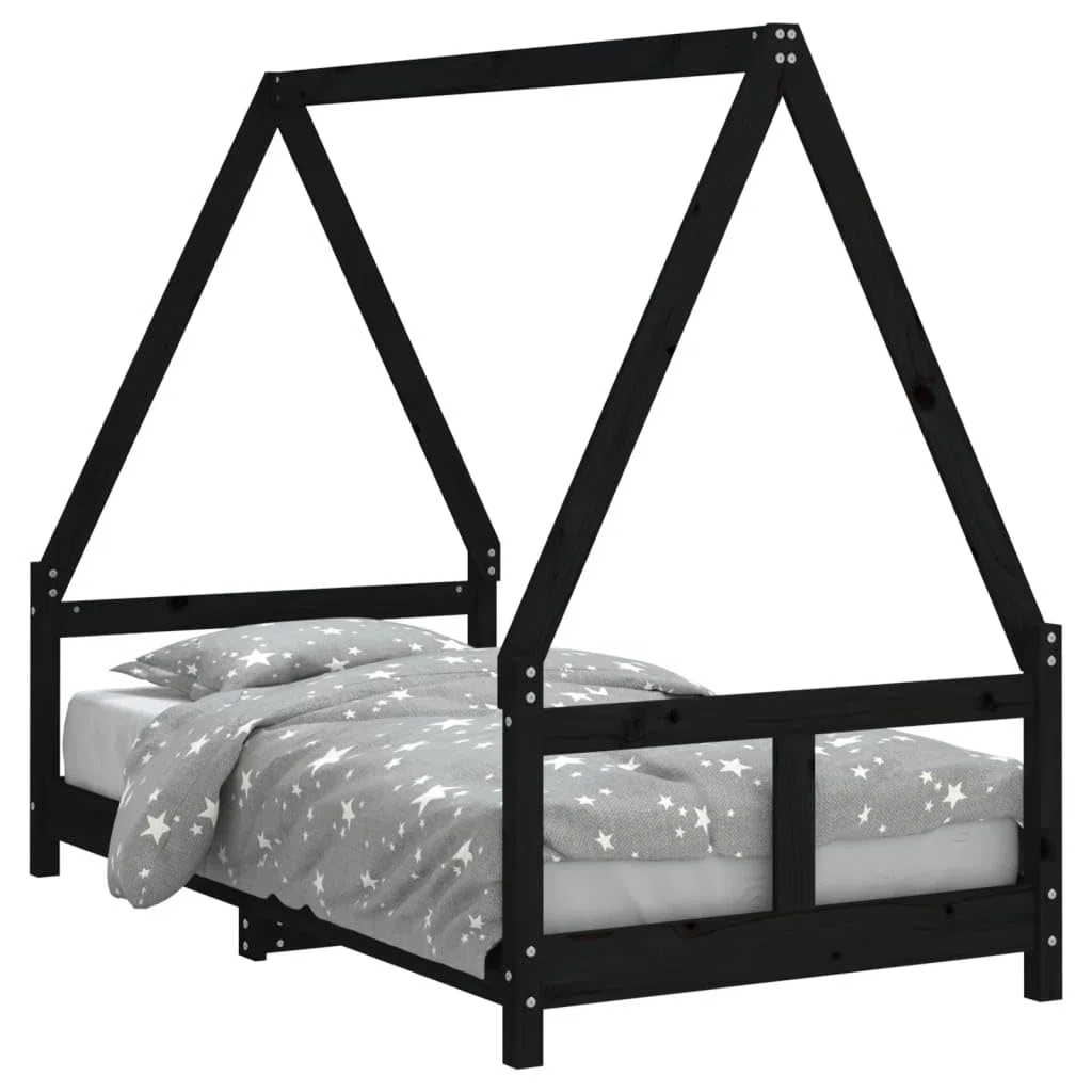 Kinderbett aus Massivholz Kiefer – Hausform Bett mit Lattenrost – 70x140 / 80x160 / 80x200 / 90x190 / 90x200 cm – Farben: Natur/Schwarz/Weiß – Kinderbett für Kinder ab 4 Jahren