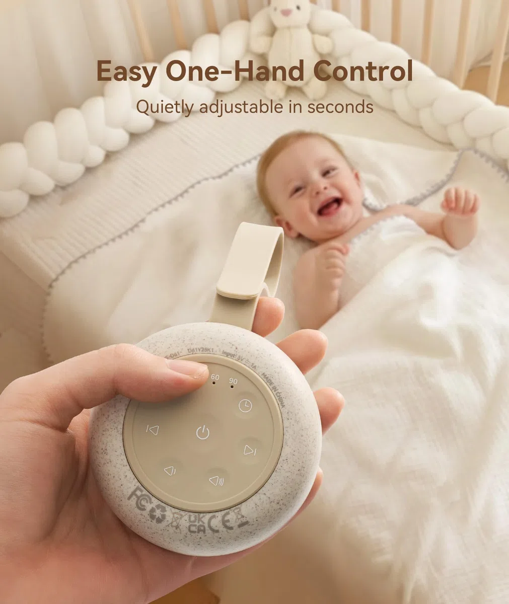 Dreamegg Tragbare White Noise Machine Babys aus Nachhaltigen Materialien, Gerät für Weißes Rauschen mit 21 Beruhigende Klänge, Einschlafhilfe für Babys, 30/60/90 min Timer, 1800mAh, USB, Spieluhren