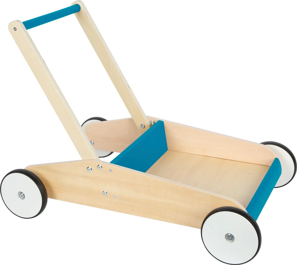 small Foot Lauflernwagen Petrolblau, robuster Schiebewagen aus Holz, mit großer Ladefläche, ab 12 Monaten, 12611