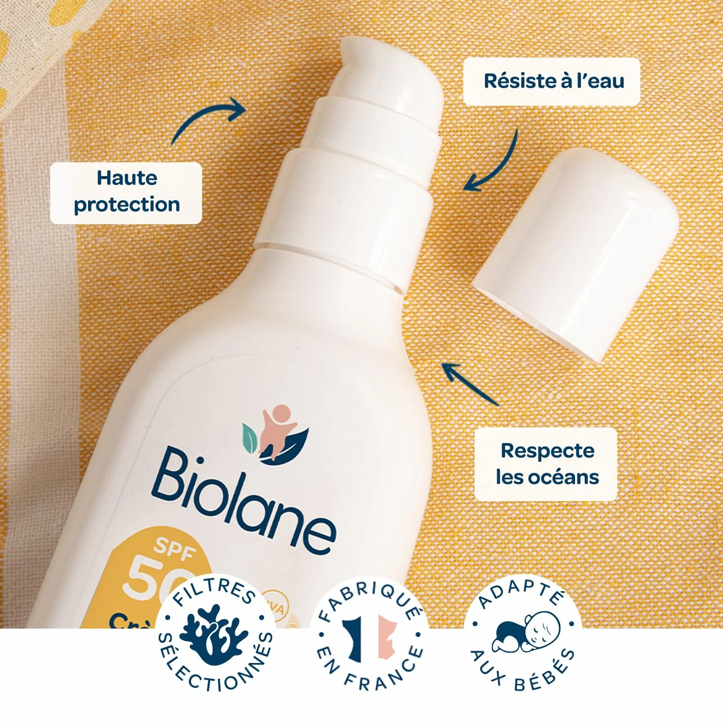 BIOLANE - Baby-Sonnencreme SPF 50 – 200 ml – hoher Schutz gegen UVA und UVB – für empfindliche Haut – wasserfest – Sonnenschutz für Babys – hergestellt in Frankreich