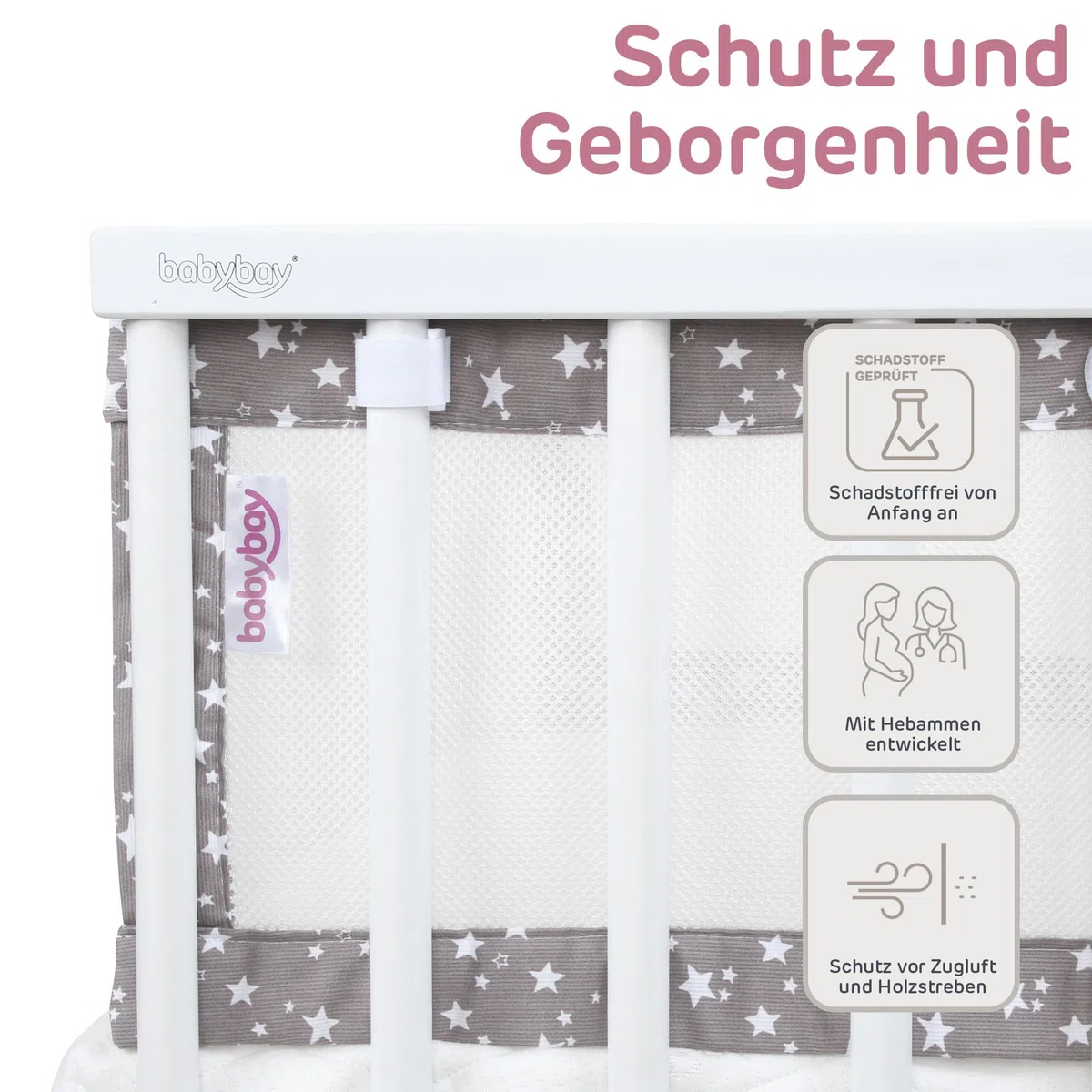 babybay Nestchen 3D Mesh-Piqué passend für Modell Boxspring XXL, taupe Sterne weiß