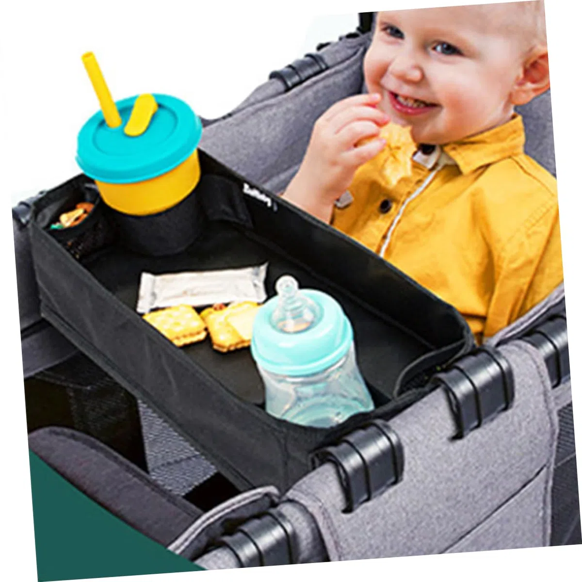 VANZACK Kinderwagen Snacktablett Mit Becherhalter Und Handyhalterung Zubehör Aus Robustem Canvas Leicht Zusammenklappbar Für Vielseitige Nutzung Reisen Und Ausflügen