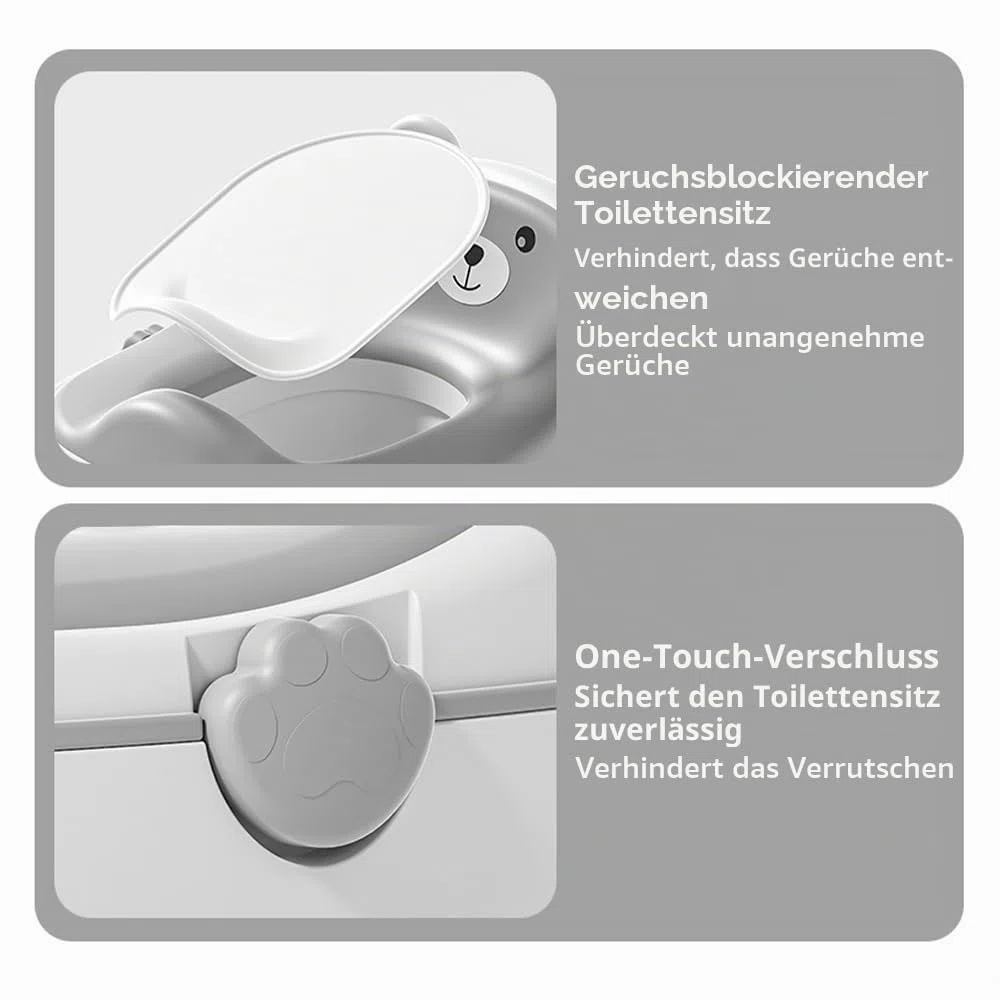 Töpfchentraining-Toilettensitz für Kleinkinder, multifunktionales tragbares Töpfchen mit Spritzschutz, verstaubares Design mit Fußhocker, minimalistischer schlanker Optik, leicht zu reinigen (Grau)